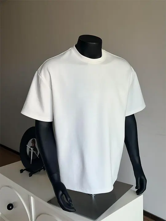 白色のショルダーシャート袖Tシャツ【高級感あるコットン・小さな襟・アメリカンスタイル】