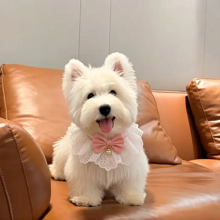 ペット用おしゃれな口水巾【小型犬・ピンク・レース・リボン装飾】