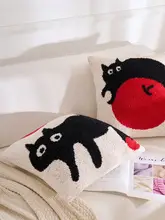 可愛いカートゥーン猫のクッションカバー【ニット素材・リビング・子供部屋用・おしゃれなデコレーション】