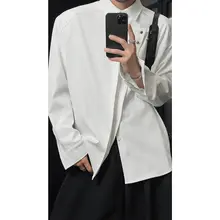 長袖シャツ メンズ デザイ ン襟 ヴィンテージ ルーズ シンプル 上品 カジュアル