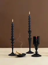 ヴィンテージ風 ブラック 木製キャンドルホルダー【デスクトップ装飾用・高級感あり】