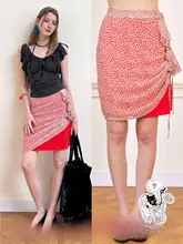 ミニスカート レディース 水玉柄 総柄 オレンジ ヴィンテージ 2WAY 夏「NECY」