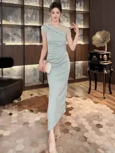 フランス風 高級感あふれる女性用ロングドレス【ウエストフィット・包み込むシルエット・夏用】