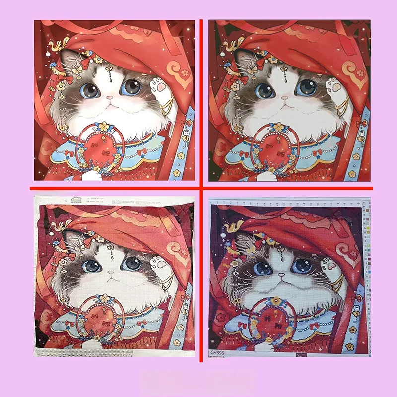 可愛い猫デザインの縦型クロスステッチ刺繍：リビング・ダイニング用のインテリアアクセント