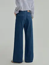 高腰ストレートデニムパンツ【レディース・ルーズフィット・梨型体型対応・秋用】