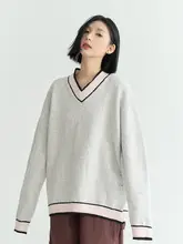 万有引力博物館 レディース Vネックニットセーター【秋冬用・ウール混・カジュアルなゆったりデザイン】