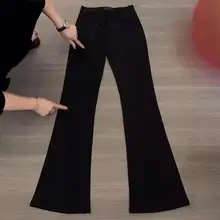 春季用 大きいサイズ レディース ハイウエスト ブラック微フレアデニムパンツ【スタイルアップ・ストレート・ロング丈】