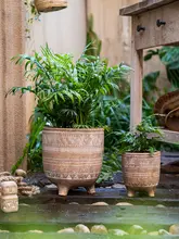 赤土製の花盆【ビンテージデザイン・多肉植物用・通気性あり】