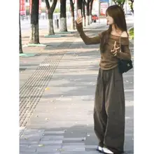 秋の装いにぴったり！気質復古デザインのトップスとカジュアルパンツ【明るくて個性的】（セットアップ対応）