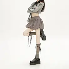 スポーティーなデザインのリボン付きフレアスカート【女性用・ウエストゴム・アメリカンヴィンテージ】