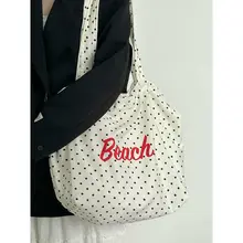 大容量のドット柄プリントトートバッグ【学生用・通勤・キャンバス素材】