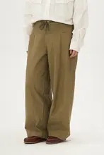 ヴィンテージ風酵素水洗コットンワイドストレートパンツ【ポケット付き・フィット・ドローストリング】（セットアップ対応）