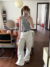 牛仔風レディースワイドパンツ【アメリカンスタイル・大口ポケット・カジュアル】（セットアップ対応）