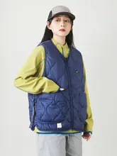軽量無袖コットンベスト【男女兼用・保温厚手・ダイヤモンドパターン・ジッパー付き・ネイビー】