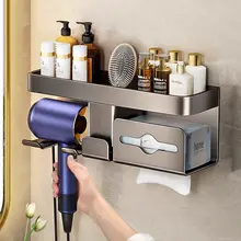 穴あけ不要の吹風機収納ラック【浴室用・クールデザイン】