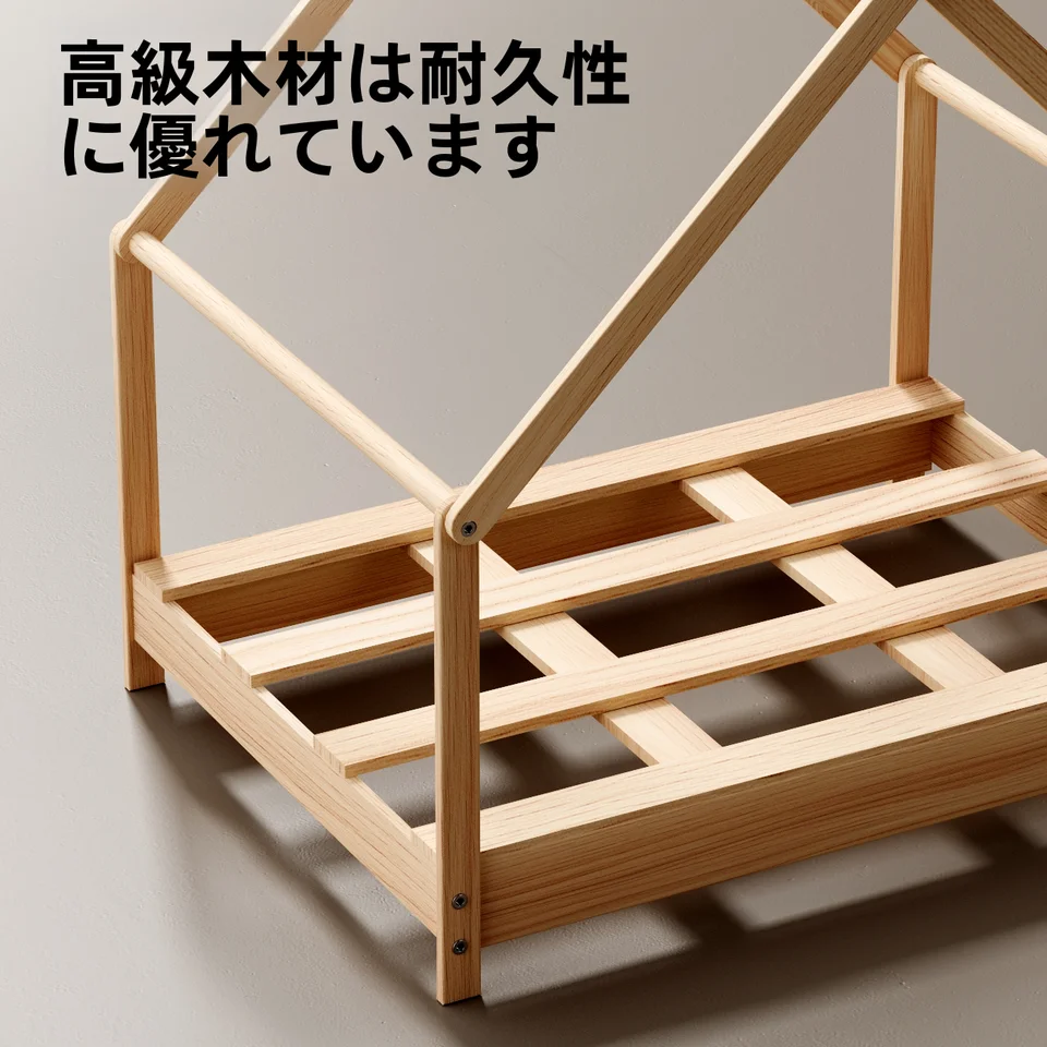 半封閉式ウッドペットハウス【犬・猫用テント型・地上離れたデザイン】