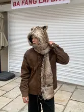 ファー付きフルコーディネート帽子＆マフラー＆手袋【ユニセックス・オオカミの耳デザイン】（セットアップ対応）