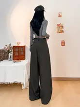 デザイン性のあるスリット入りスーツ風ワイドレッグカジュアルパンツ【春用・フィット・シルエットアップ】
