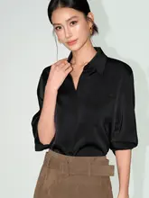 艶やかなサテン長袖シャツ【ゆったりしたデザイン・女性用・個性的なスタイル】
