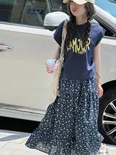 花柄子供用半袖ワンピース【夏用・チュニックスタイル・フリル付き】（セットアップ対応）
