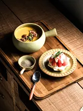 ハンドル付き陶器のスープボウル【和風・朝食用・洗練されたデザイン】