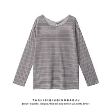 アメリカンストライプのラウンドネック長袖Tシャツ【フィット・レースアップ・日焼け防止】