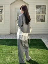フィット 短袖Tシャツとワイドパンツの夏用セットアップ【レース切替デザイン・女性用】（セットアップ対応）