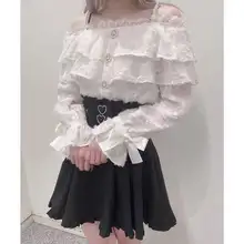 セクシーなオフショルダー長袖ブラウス【フィット感・パールストラップ付き】