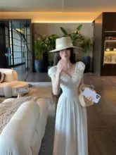 清純な初恋風ロングワンピース【Vネック・ウエストマーク・夏用】