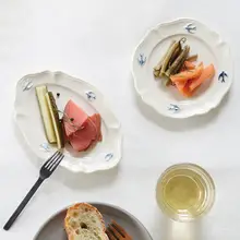 フランス風レトロデザイン 燕子花柄 陶器製オーバルプレート【フルーツ・デザート用】