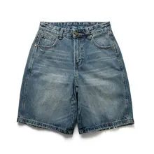 水洗い加工のメンズデニムショートパンツ【夏用・フィット・ワイドレッグ・カジュアル】