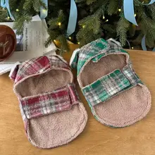猫と犬のクリスマス用服【チェック柄・ファー付きベスト・ペット用・写真撮影にピッタリ】