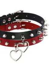 スタッズ付きチョーカー【ハートデザイン・PUレザー・ファッションアクセサリー】