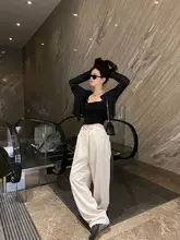 杏色 ワイドレッグ カーゴパンツ【高腰・フィット・ストレート】
