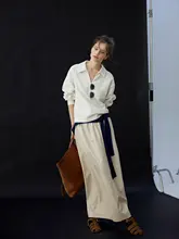 美しい通勤用ロング丈Aラインスカート【レトロ風・黄色・ウエストシェイプ】