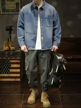 春秋用洗い加工デニムジャケット【メンズ・ブカシルエット・工装デザイン・ヴィンテージ風】