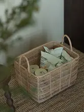 オリジナル藤編み手提げ収納ボックス【四角形・化粧品・スナック用・家庭用】