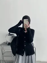 毛羽立ちデザインのフィット感ある長袖ニットカーディガン【春秋用・ラフなスタイル・ゆったりシルエット】