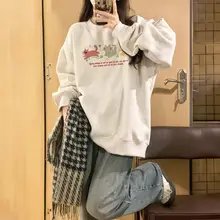 白灰色のラウンドネックスウェットシャツ【秋冬用・極上の柔らかさ・ルーズフィット】