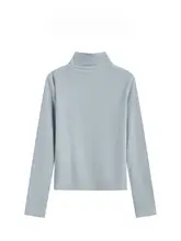ブルーのハイネック長袖Tシャツ【厚手・秋冬向け・レディース】