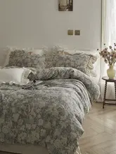 Zijpe 高級レトロレースデザインの60サテン洗濯コットン ベッドシーツ＆カバー4点セット【純綿・フィットシーツ式】