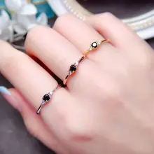S925シルバー製 ブラッククリスタル開口デザインリング【シンプル・女性用】