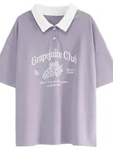 ポロ襟のショートスリーブTシャツ【学生風・ゆったりデザイン・ユニークなデザイン】