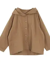 秋季用 レディースフード付き中長丈アウター【ゆったりシルエット・ヴィンテージスタイル・カジュアル】