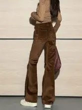 コーディネート自在な綿ツイル素材のパンツ【女性用・ストレッチ・フレアデザイン・ロング】