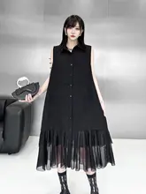 個性的デザイン！ノースリーブメッシュワンピース【中長丈・シャツ風・ベストスタイル】