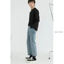 クラシックウォッシュドデニム九分丈パンツ