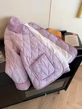 上質なコットン製 パープルカラーのダイヤモンドキルトジャケット【シンプルデザイン・女性用・暖かさとスタイル】