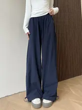 高身長向けのロング丈ネイビー工事パンツ【高ウエスト・ゆったりシルエット・カジュアル】