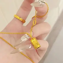 煌めく沙金のブロック型ペンダントネックレス【小さなバーブ付き・鎖骨チェーン・ギフト向け】